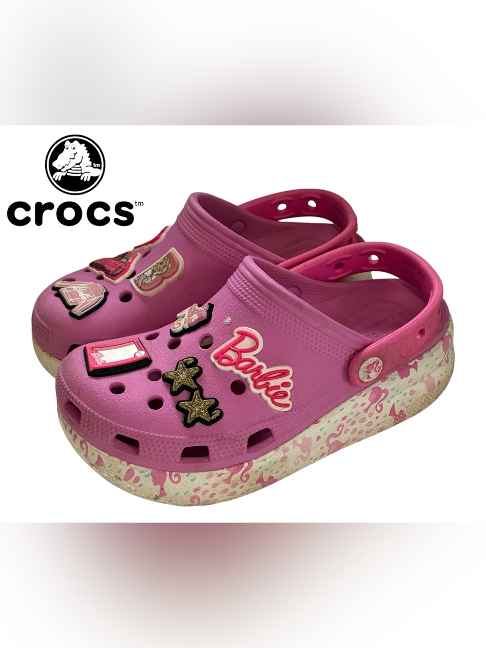 PINK CROCS X BARBIE CUTIE CRUSH CLOG PLATFORM SLIP ON SHOES